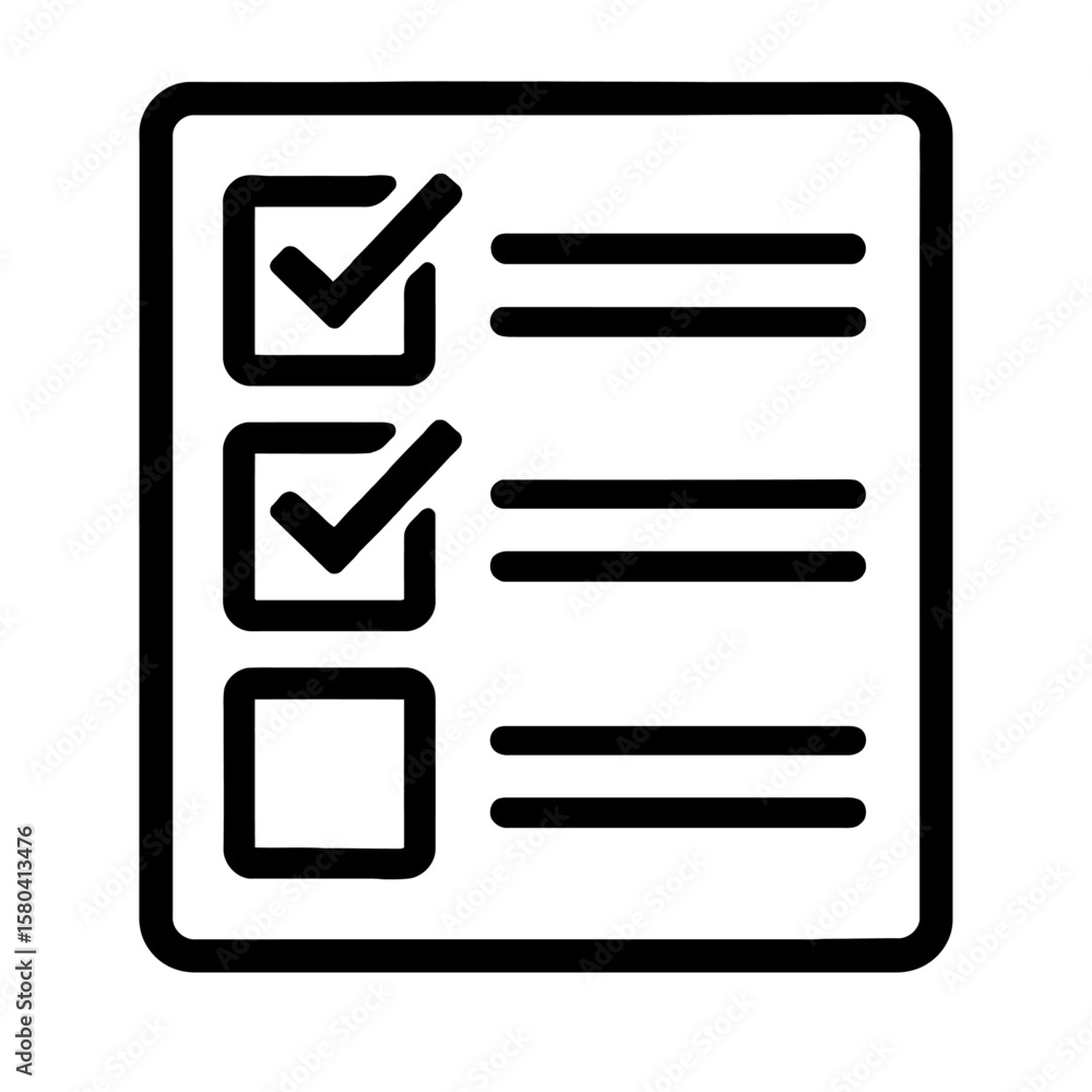 Poster simple black and white checklist document with completed items vector - task management icon