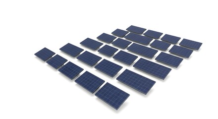 Arrangement of Solar Photovoltaic Panels on White Background for Renewable Energy Concept