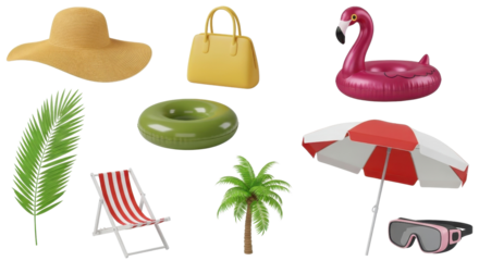 Summer vacation elements isolated PNG with Transparent Background