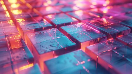 Abstract Cubes with Reflective Surfaces and Vibrant Pink and Teal Lighting - Powered by Adobe