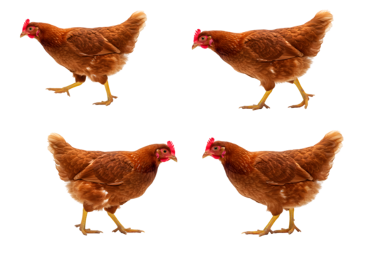 Isolated Four Brown Chickens Poultry on Transparent Background Illustration