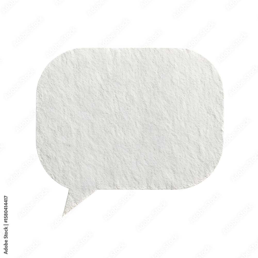 Poster rough textured white paper speech bubble with rounded corners isolated on transparent background