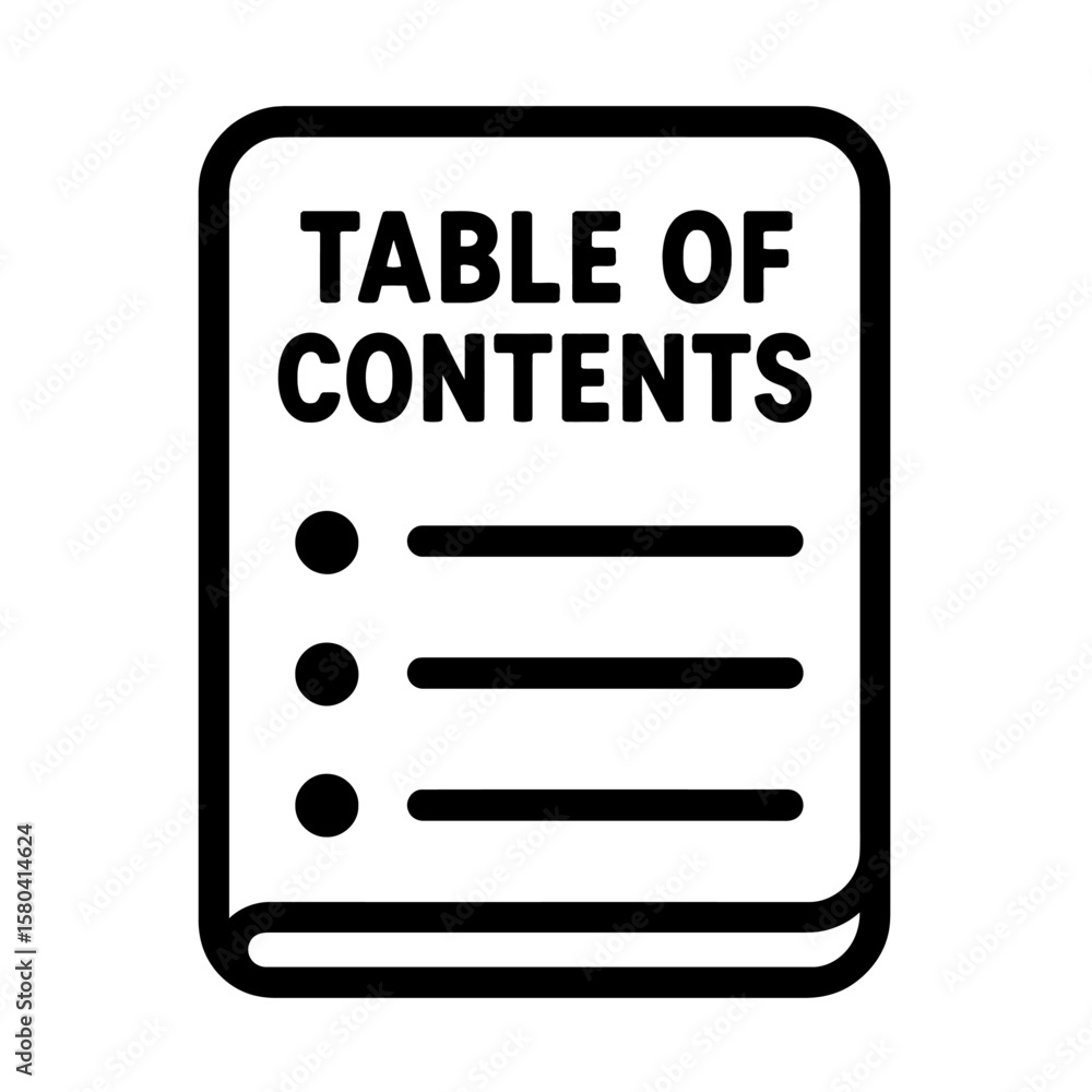Poster simple black and white table of contents book icon vector - document structure symbol