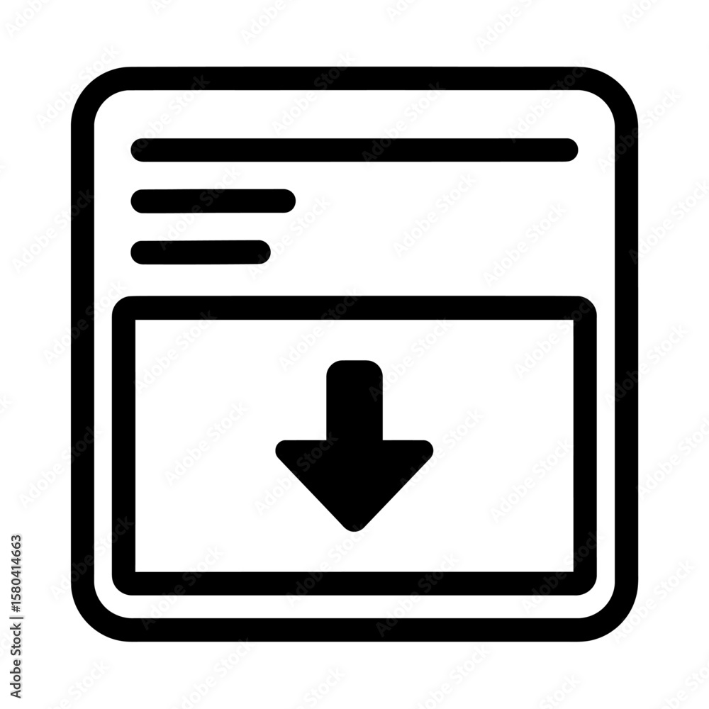 Poster black and white document with download arrow icon vector - file retrieval symbol