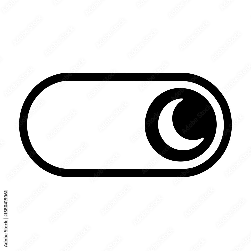 Poster outline icon of a dark mode toggle switch with a moon symbol for night theme