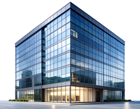 Modern Glass High-Rise Office Tower, Front View, Isolated PNG