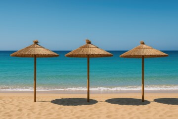 Fototapeta premium Colorful umbrellas shading a stunning beach scene