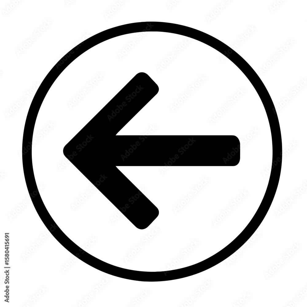 Aufkleber black and white left arrow in circle icon vector - back and previous navigation symbol