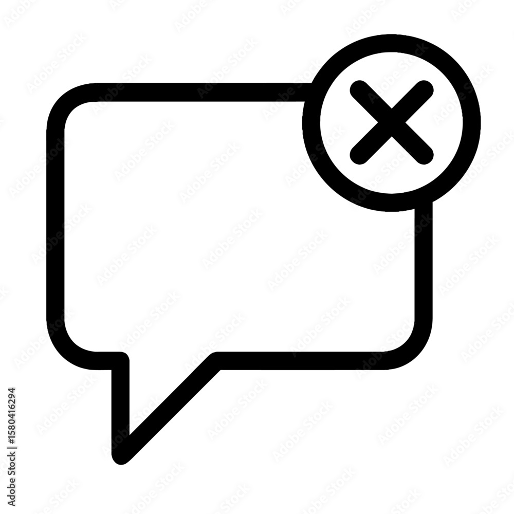 Poster black and white speech bubble with close icon vector - dismiss message symbol