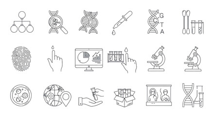 Set of science and genetic engineering line icons for web and mobile app isolated PNG with Transparent Background