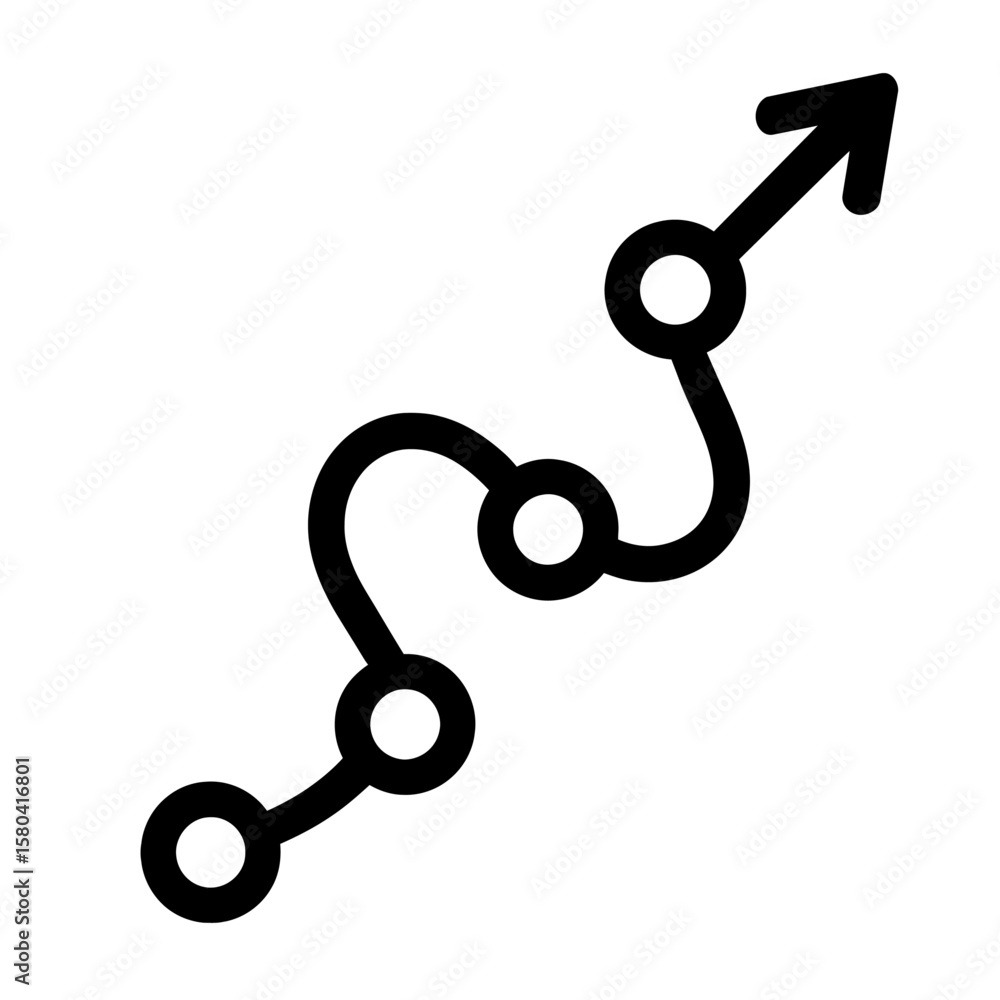 Aufkleber black and white winding path with arrow icon vector - progress and journey symbol