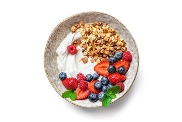 Granola bowl with greek yogurt and fresh berries