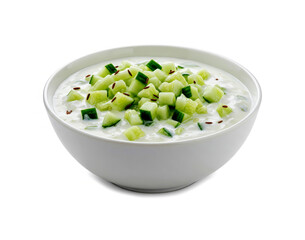 Cucumber raita served in a bowl isolated on white background