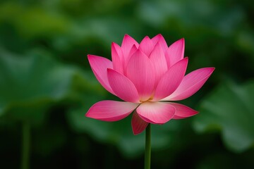 The stunning pink lotus blooms beautifully