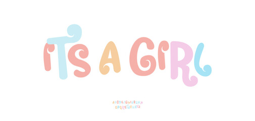 Playful pastel typography in soft rounded style. Decorative colorful lettering for cheerful messages, announcements, posters, cards, social media. Editable text layout. Vector illustration