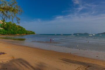 Sunset Beautiful view from Kao Khad next to Cape Panwa on the island of Phuket Thailand. Views of the turquoise Blue waters of the Andaman Sea and small islands off the coat of Phuket