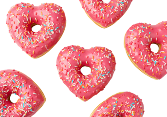 Isolated Transparent Background of Pink Heart Donut with Sprinkles