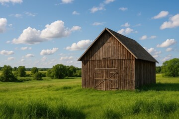 Obraz premium Vintage rural scene featuring a weathered barn