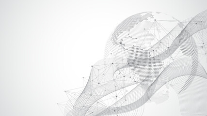 Global network connection concept. Big data visualization. Social network communication in the global computer networks. Internet technology. Business. Science. Vector illustration