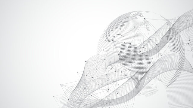 Global network connection concept. Big data visualization. Social network communication in the global computer networks. Internet technology. Business. Science. Vector illustration