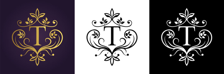 Letter T Luxury Floral Monogram Logo Template (8)
