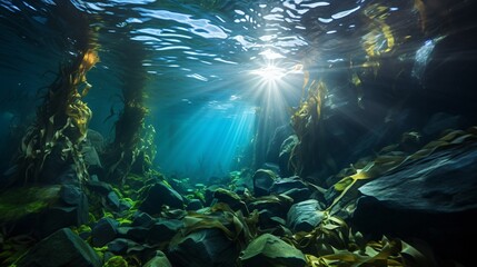 Kelp forest mesmerizingly sways in underwater currents