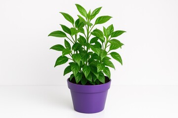 Obraz premium A vibrant purple container hosting a lush plant set against a clean white backdrop