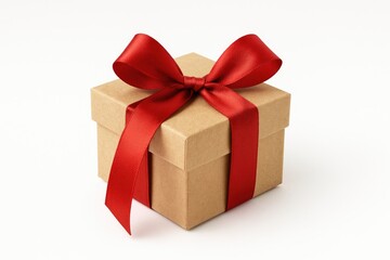 Obraz premium Miniature present with a decorative ribbon on a plain white backdrop