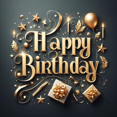 Happy birthday lettering with golden letters