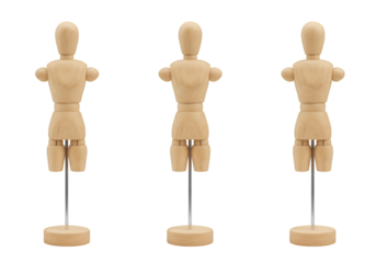 Isolated Transparent Background of Three Wooden Mannequin Figures