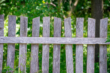 old wooden fence and green grass