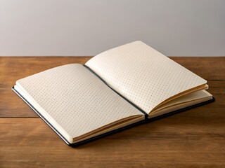 Fototapeta premium Open Notebook with Dot Pattern on Wooden Table