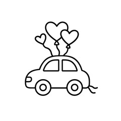 Hearts and balloons car icon symbolizing love wedding celebration romance travel