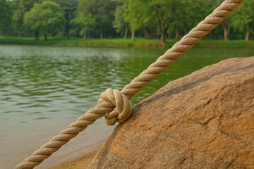 Fototapeta premium Rope and Rock: A Nature's Challenge