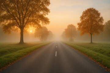 Fototapeta premium Misty Road During Dawn Light