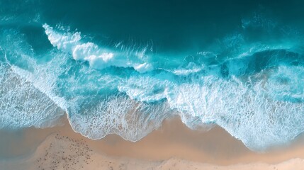 Ocean Wave Crashing on Sandy Beach Aerial View