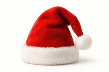 Red Santa hat on plain white backdrop
