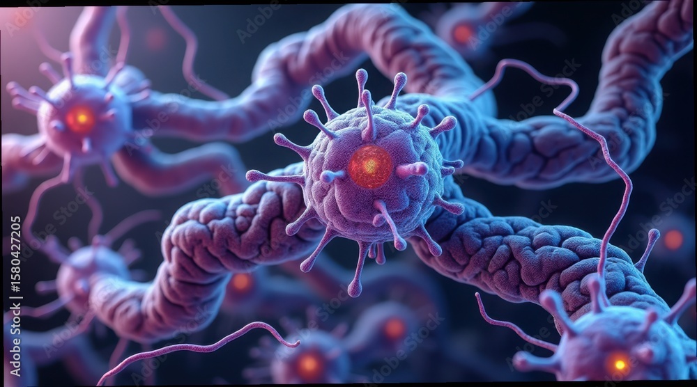 Poster close-up view of microbial structures in giga-pixel quality