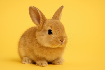 Obraz premium Cute little bunny on a vibrant yellow backdrop