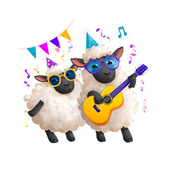 Fun cartoon sheep with musical instruments.