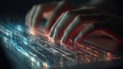 Hands Typing on Futuristic Keyboard