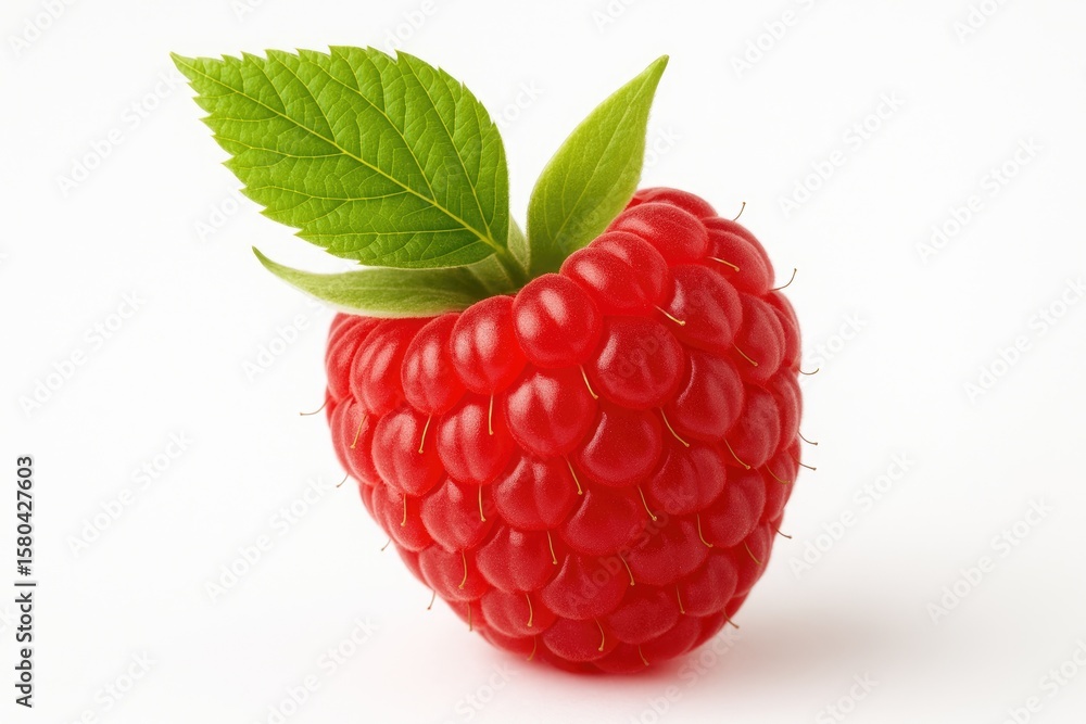 Poster close-up of a ripe raspberry on a white background