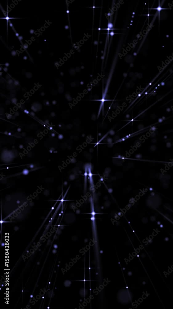 Poster luminous particles burst through dark space, creating a dazzling and vibrant spectacle. vertical wal