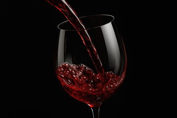 Refined close-up of red wine being poured into a glass against a dark backdrop