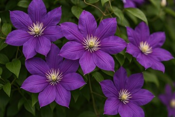 Violet-colored clematis blossoms