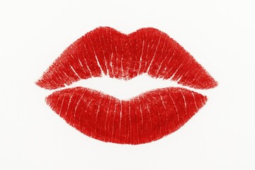 White background featuring a bold red lipstick kiss