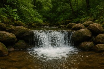 Fototapeta premium Tiny cascade within a lush woodland