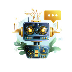 Colorful robot with a friendly expression.