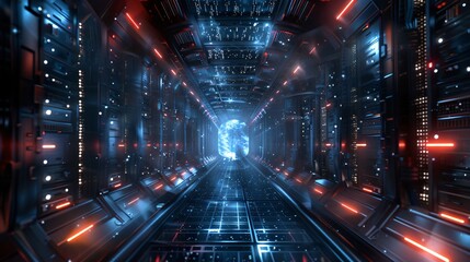 Photorealistic dark wallpaper of a quantum computer's interior