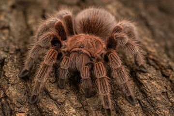 Close-up of a gentle tarantula known for its calm nature, often chosen as a beginner pet, showing detailed features with selective focus.
